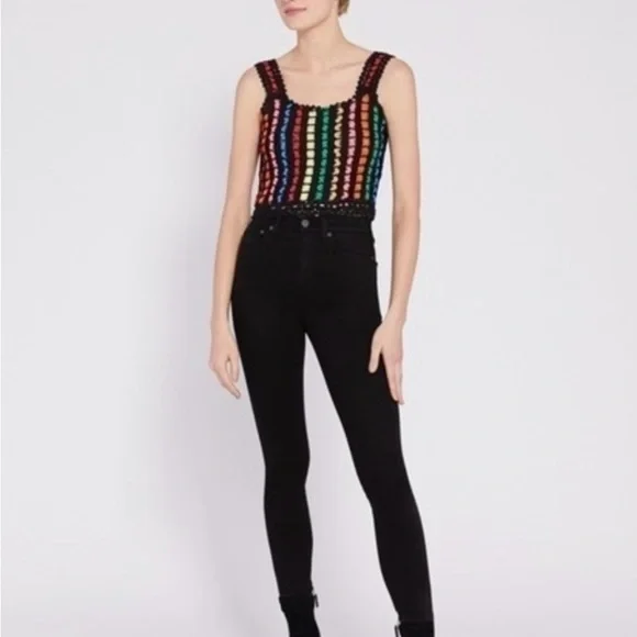 Alice + Olivia Lorri Crochet Tank Top Black / Multi Size S - Picture 3 of 14